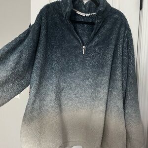 Denim & Co Sherpa Tie-Dye Mock Neck Half-Zip Top - 4X